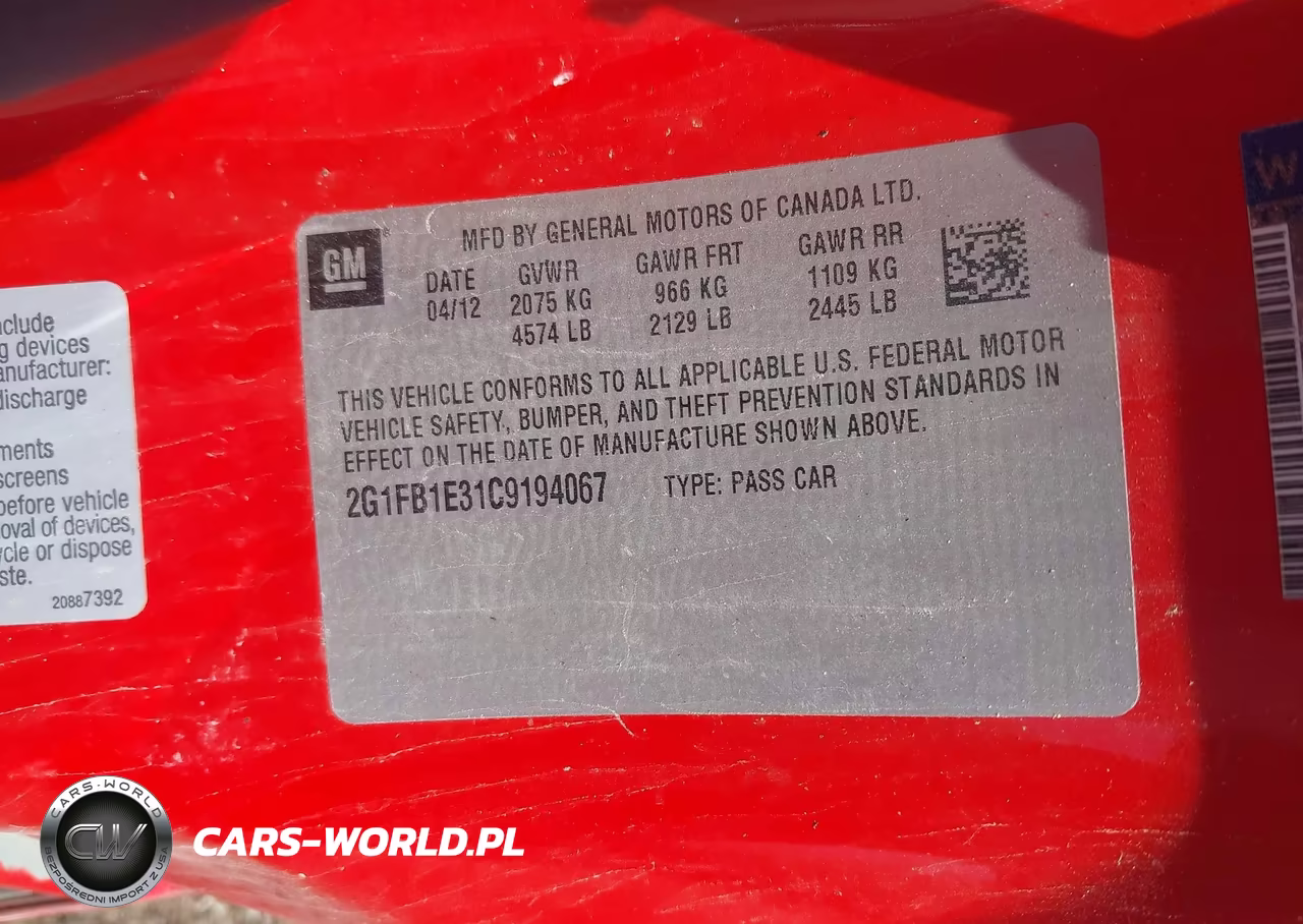 2012 Chevrolet Camaro 1Lt VIN:2G1FB1E31C9194067 - 9