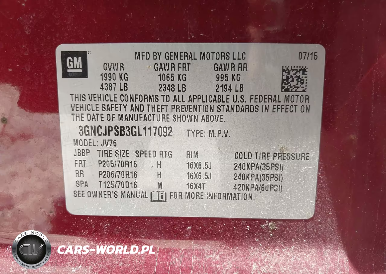 2016 Chevrolet Trax Lt VIN:3GNCJPSB3GL117092 - 9