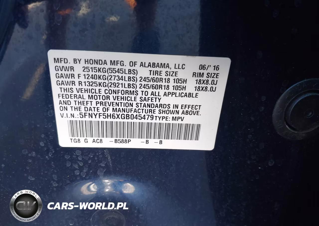 2016 Honda Pilot Ex-L VIN:5FNYF5H6XGB045479 - 9