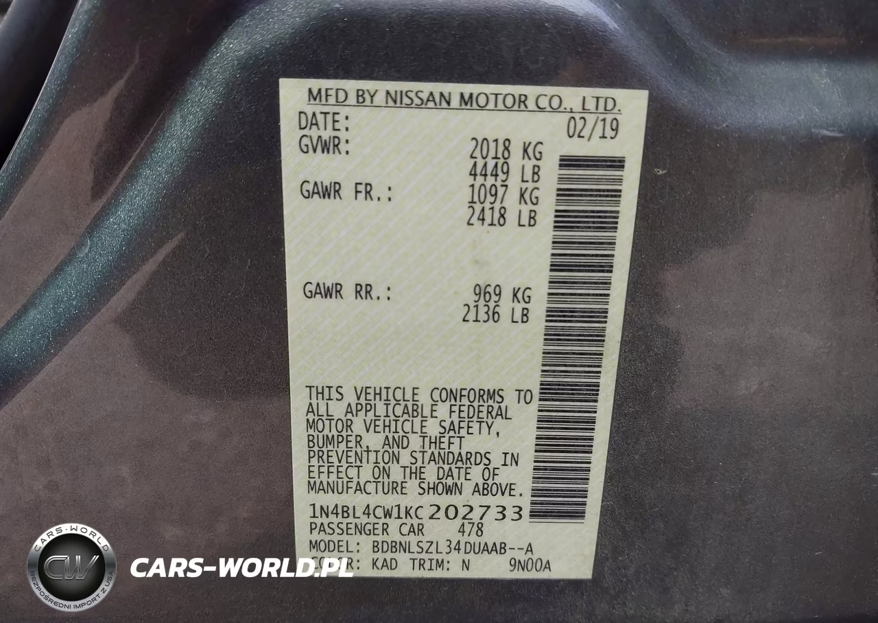 2019 Nissan Altima 2.5 Sr VIN:1N4BL4CW1KC202733 - 9