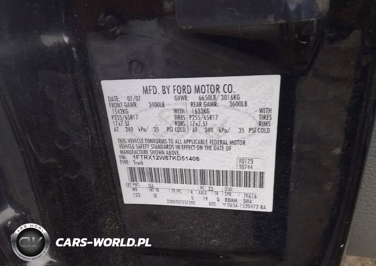 2007 Ford F-150 Stx-Xl-Xlt VIN:1FTRX12W87KD51408 - 9