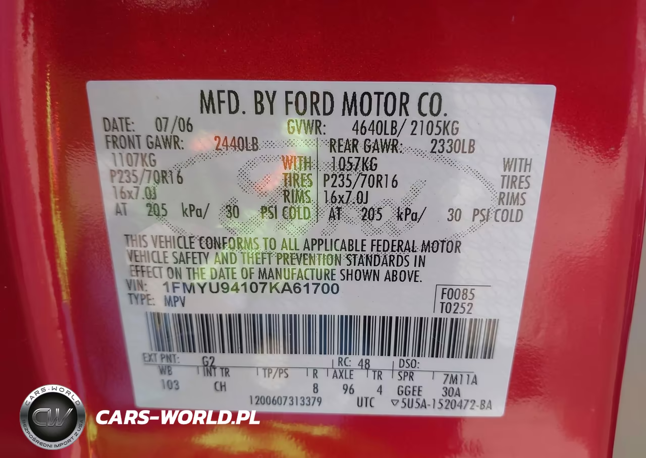 2007 Ford Escape Limited VIN:1FMYU94107KA61700 - 9