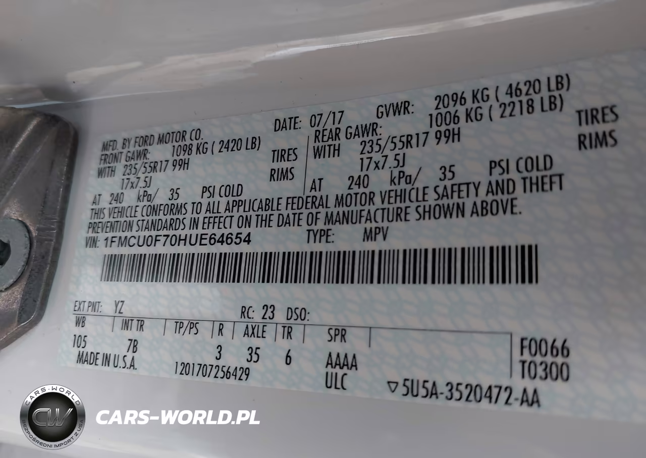 2017 Ford Escape S VIN:1FMCU0F70HUE64654 - 9