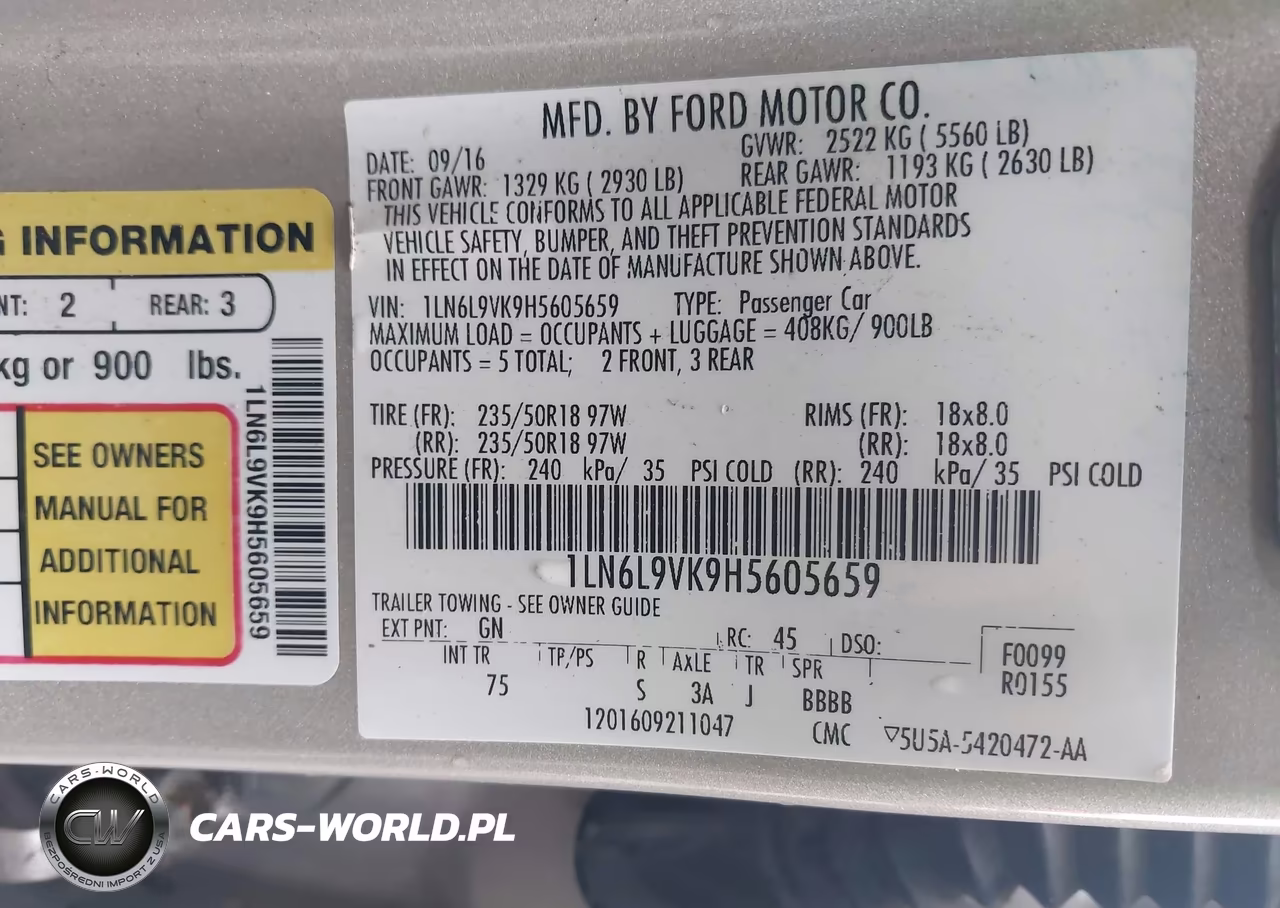 2017 Lincoln Continental Premiere VIN:1LN6L9VK9H5605659 - 9