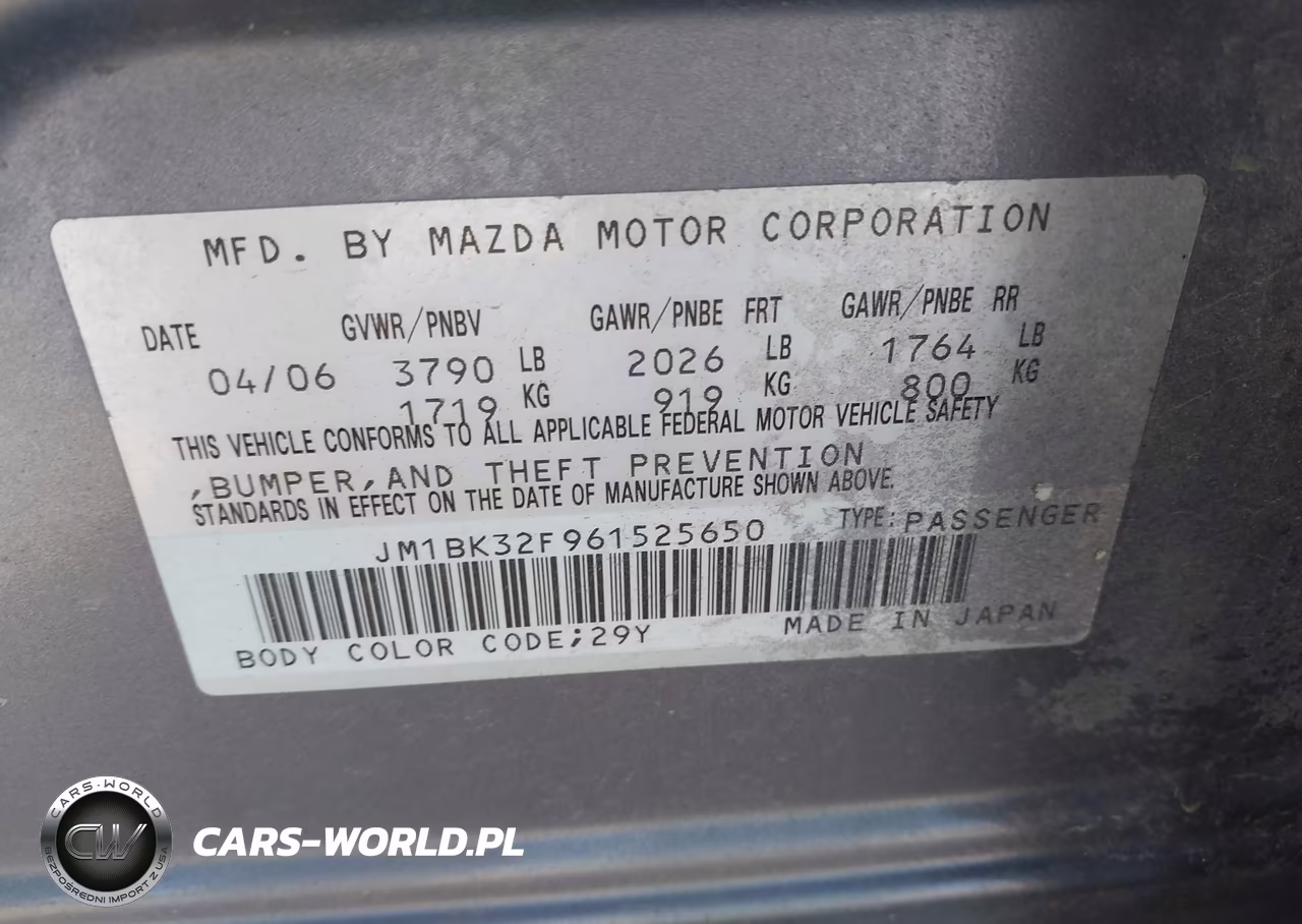 2006 Mazda Mazda3 I VIN:JM1BK32F961525650 - 9