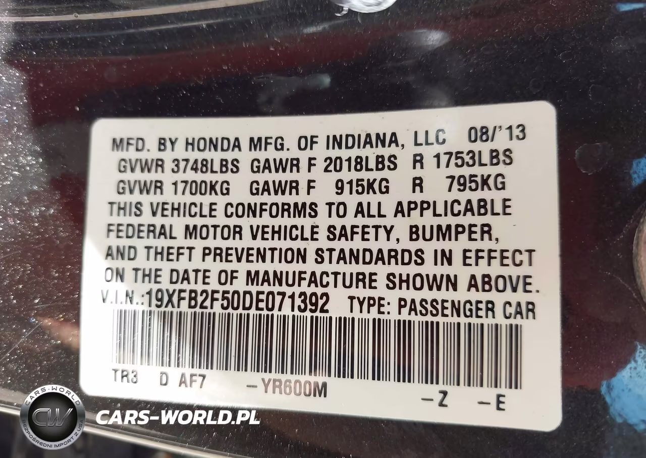 2013 Honda Civic Lx VIN:19XFB2F50DE071392 - 9