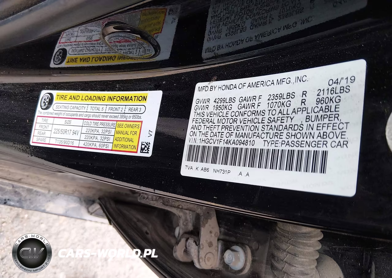 2019 Honda Accord Lx VIN:1HGCV1F14KA094810 - 9