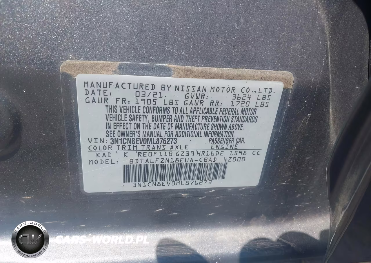2021 Nissan Versa Sv Xtronic Cvt VIN:3N1CN8EV0ML876273 - 9