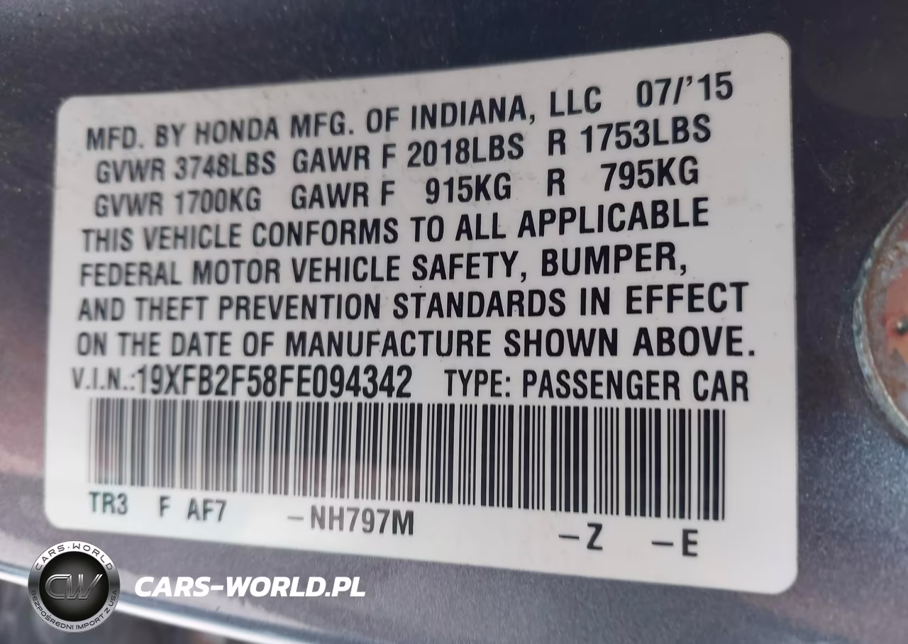 2015 Honda Civic Lx VIN:19XFB2F58FE094342 - 9