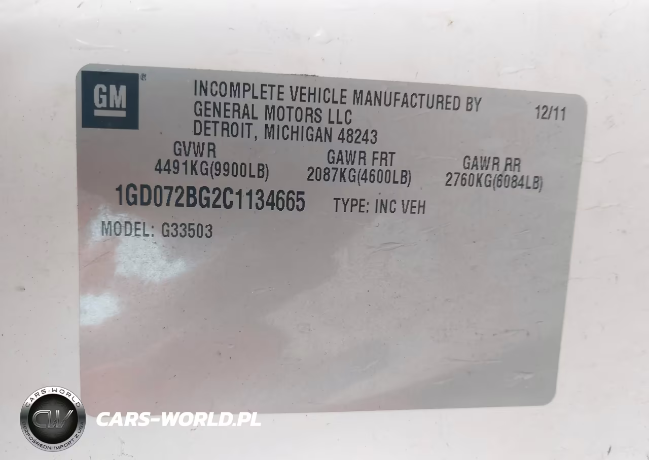 2012 GMC Savana Cutaway Work Van VIN:1GD072BG2C1134665 - 8