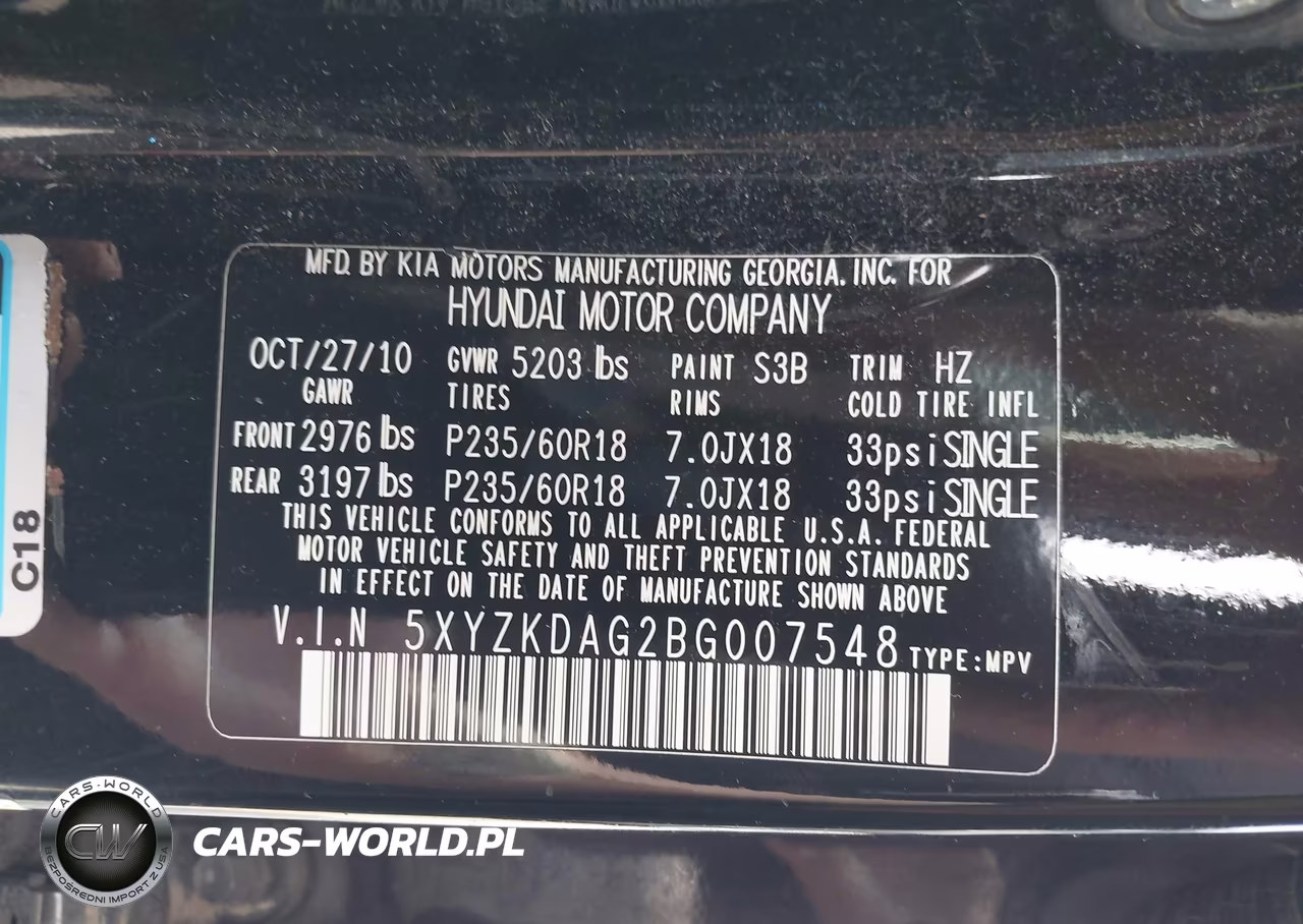 2011 Hyundai Santa Fe Limited V6 VIN:5XYZKDAG2BG007548 - 9