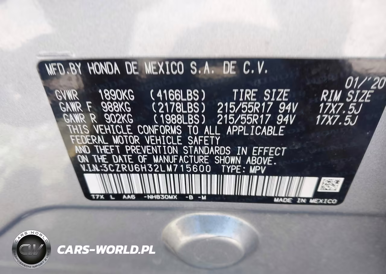 2020 Honda Hr-V Awd Lx VIN:3CZRU6H32LM715600 - 9