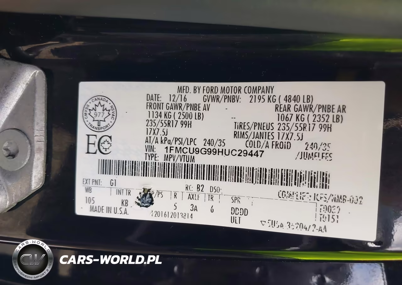 2017 Ford Escape Se VIN:1FMCU9G99HUC29447 - 9