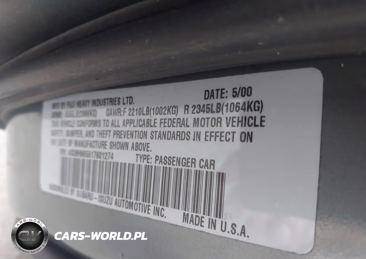 2001 Subaru Outback VIN:4S3BH665517601274 - 9