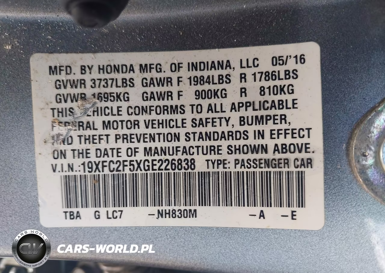 2016 Honda Civic Lx VIN:19XFC2F5XGE226838 - 9