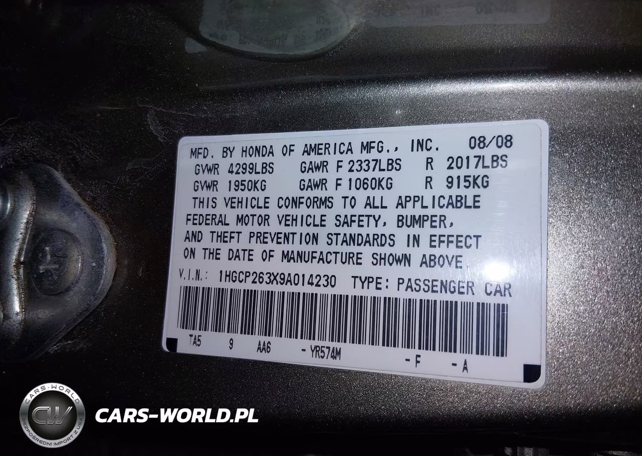 2009 Honda Accord 2.4 Lx VIN:1HGCP263X9A014230 - 9