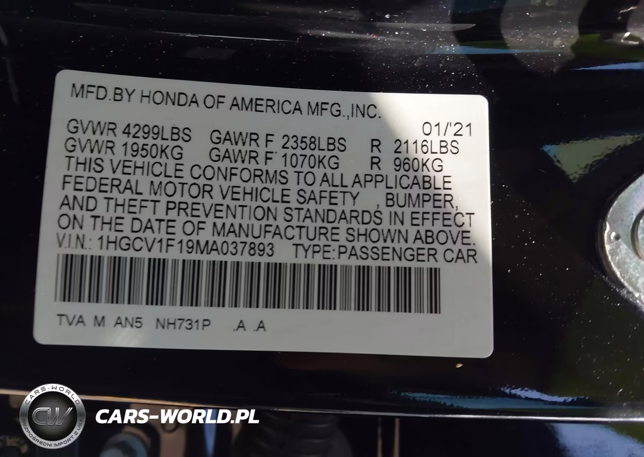 2021 Honda Accord Lx VIN:1HGCV1F19MA037893 - 9