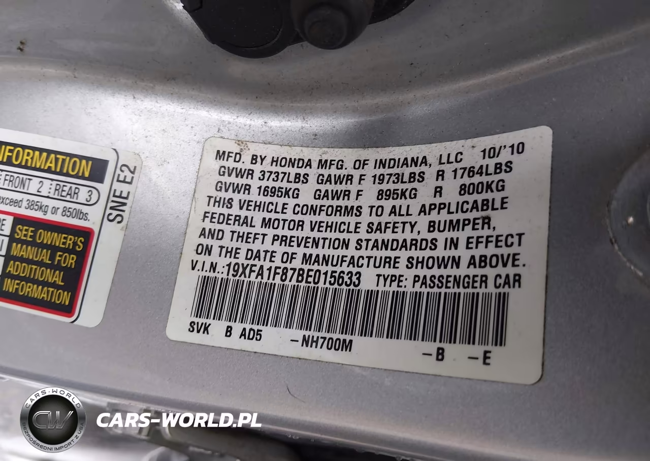 2011 Honda Civic Ex VIN:19XFA1F87BE015633 - 9