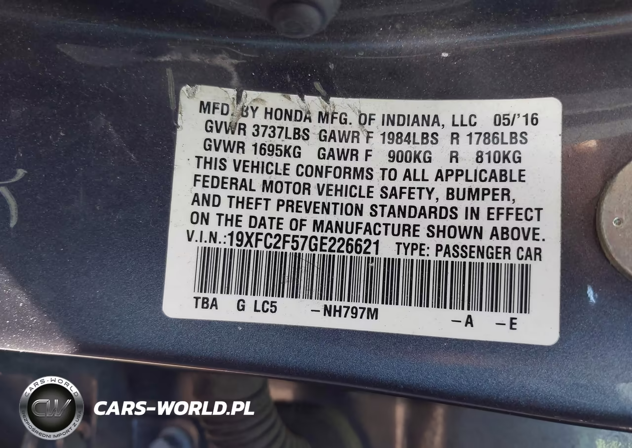 2016 Honda Civic Lx VIN:19XFC2F57GE226621 - 9