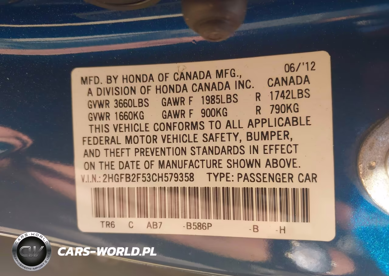 2012 Honda Civic Lx VIN:2HGFB2F53CH579358 - 9