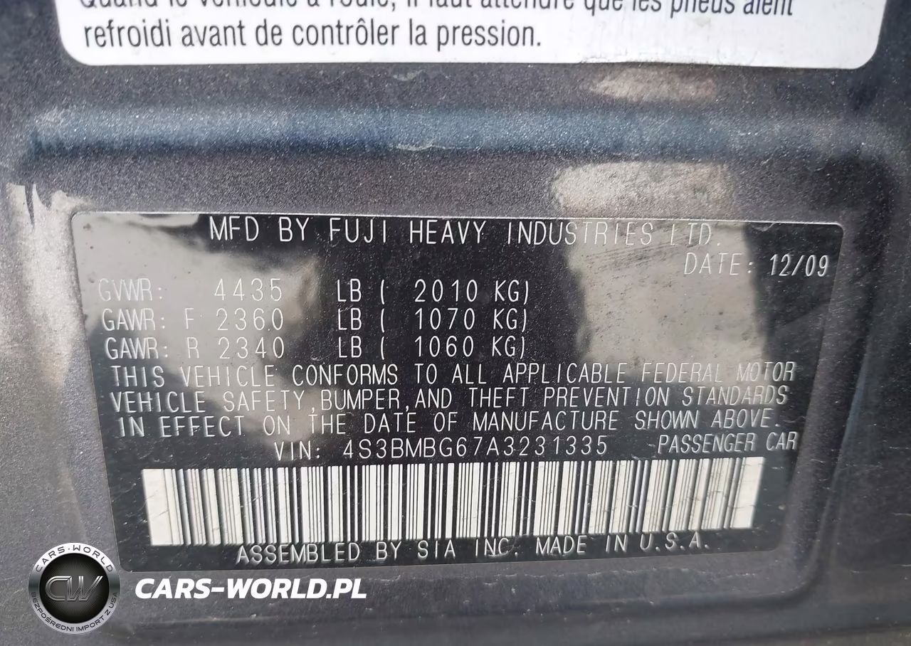 2010 Subaru Legacy 2.5I Premium VIN:4S3BMBG67A3231335 - 9