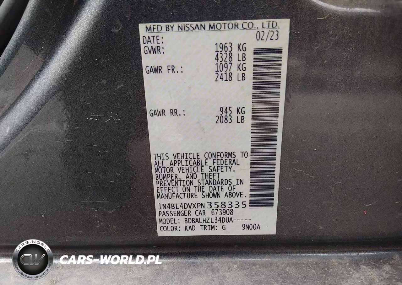 2023 Nissan Altima Sv Fwd VIN:1N4BL4DVXPN358335 - 9