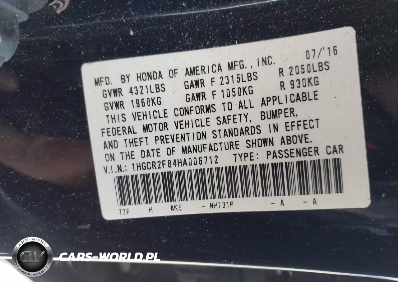 2017 Honda Accord Ex-L VIN:1HGCR2F84HA006712 - 9
