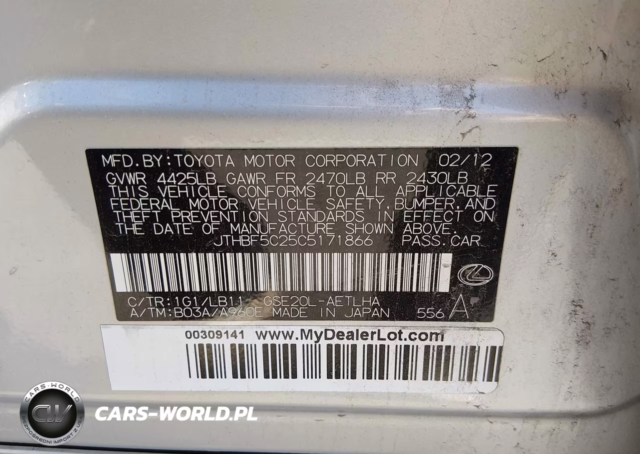 2012 Lexus Is 250 VIN:JTHBF5C25C5171866 - 9