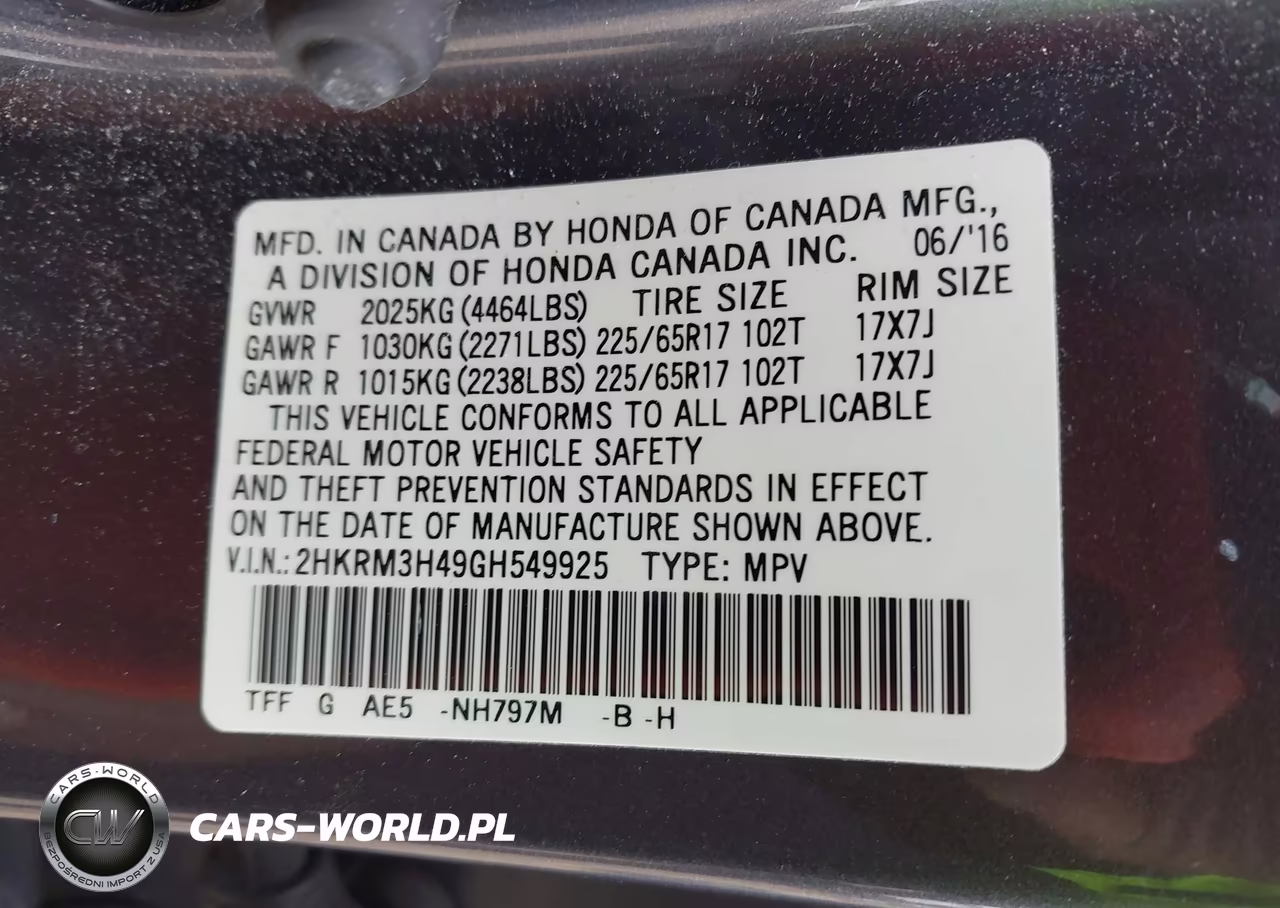 2016 Honda Cr-V Se VIN:2HKRM3H49GH549925 - 9
