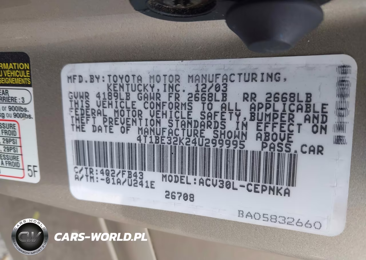 2004 Toyota Camry Le-Se-Std-Xle VIN:4T1BE32K24U299995 - 9