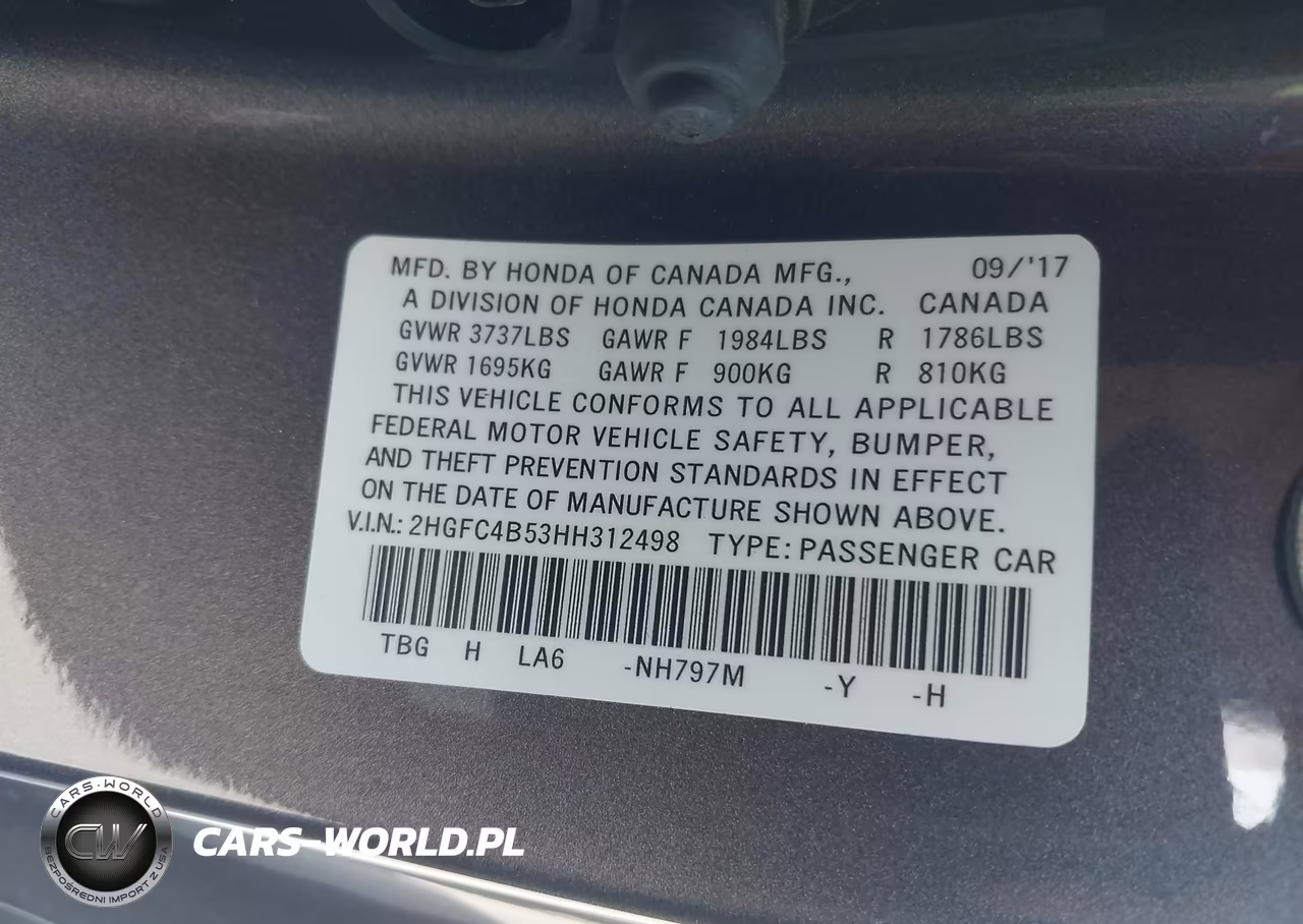 2017 Honda Civic Lx VIN:2HGFC4B53HH312498 - 9