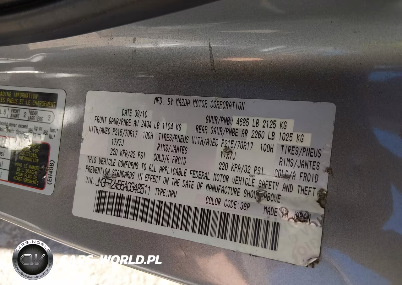 2010 Mazda Cx-7 I Sport VIN:JM3ER2W55A0348511 - 9