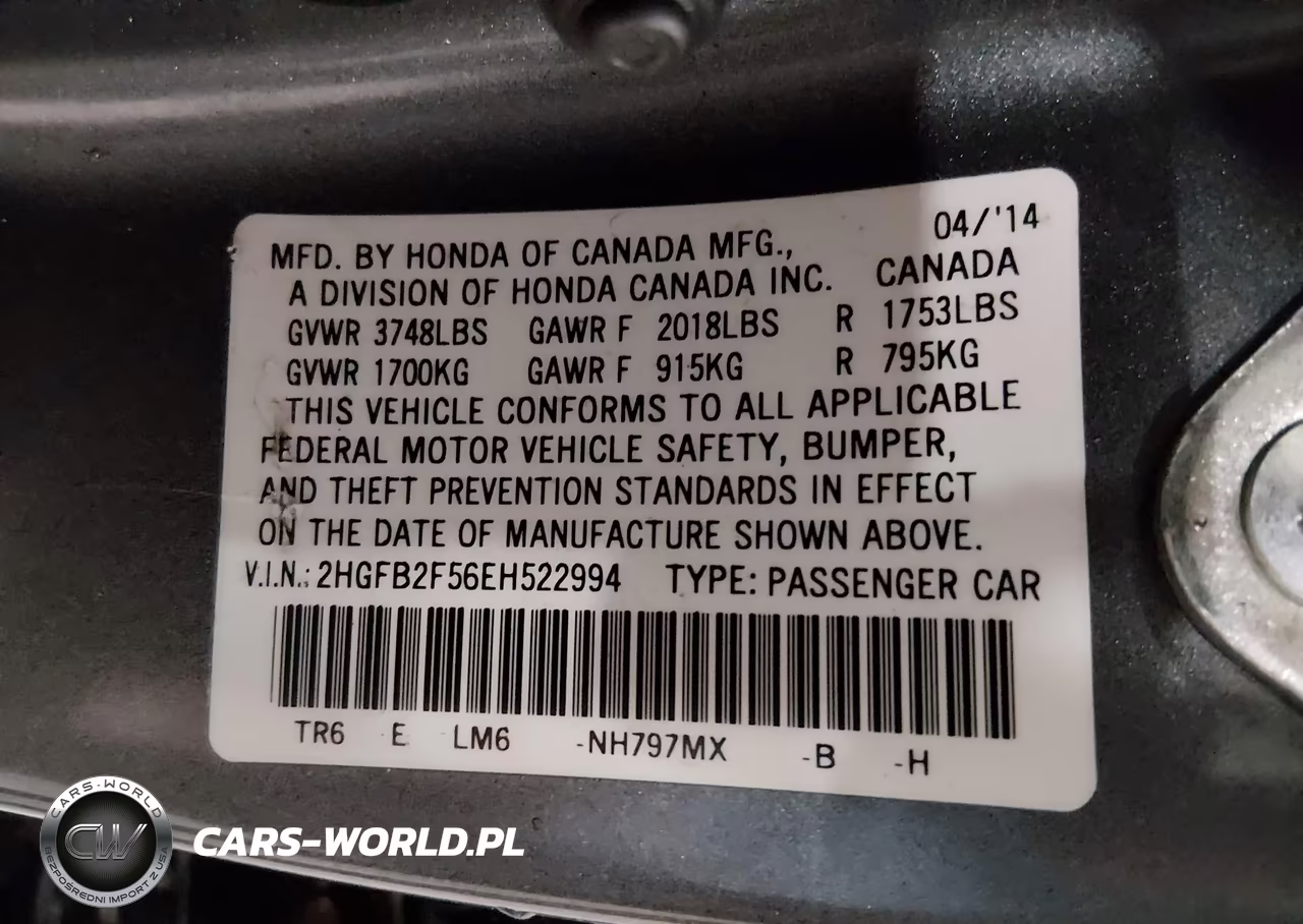 2014 Honda Civic Lx VIN:2HGFB2F56EH522994 - 9