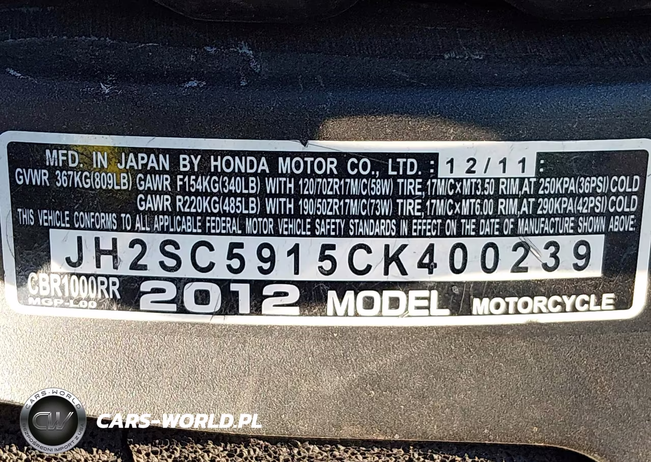 2012 Honda Cbr1000 Rr VIN:JH2SC5915CK400239 - 10