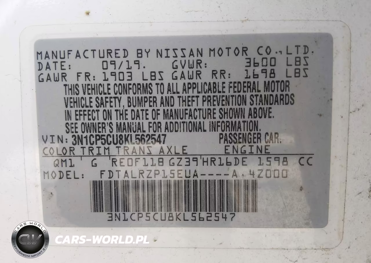 2019 Nissan Kicks S VIN:3N1CP5CU8KL562547 - 9