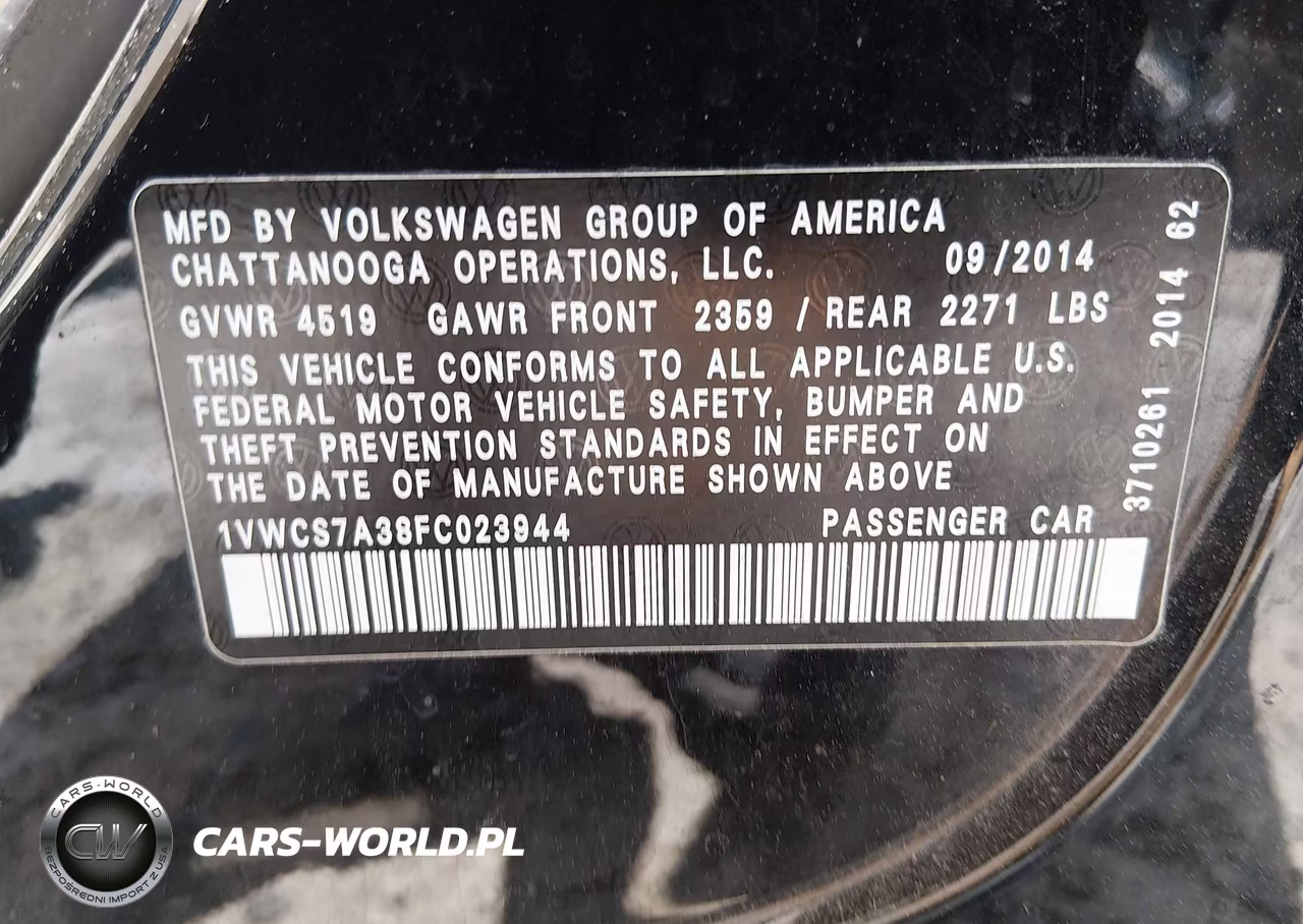 2015 Volkswagen Passat 1.8T Sel Premium VIN:1VWCS7A38FC023944 - 9