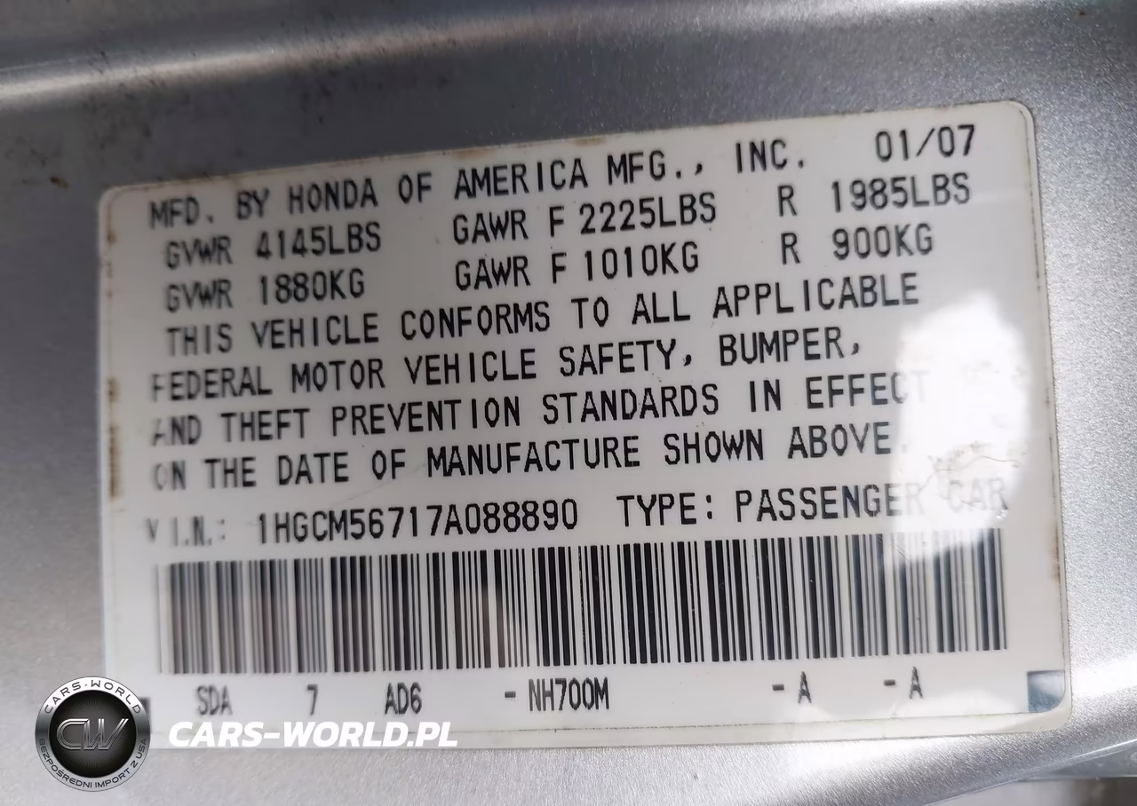2007 Honda Accord 2.4 Ex VIN:1HGCM56717A088890 - 9