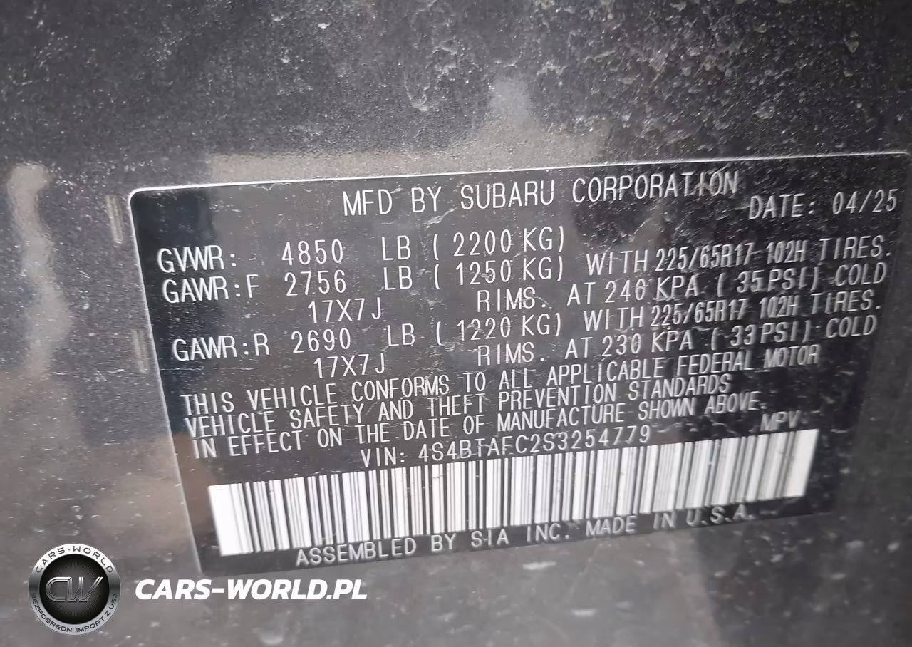 2025 Subaru Outback Premium VIN:4S4BTAFC2S3254779 - 9