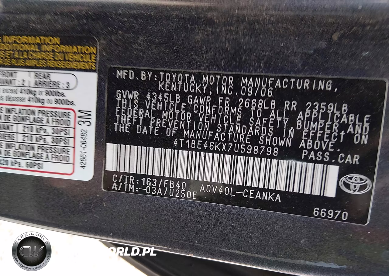 2007 Toyota Camry Ce-Le-Se-Xle VIN:4T1BE46KX7U598798 - 9