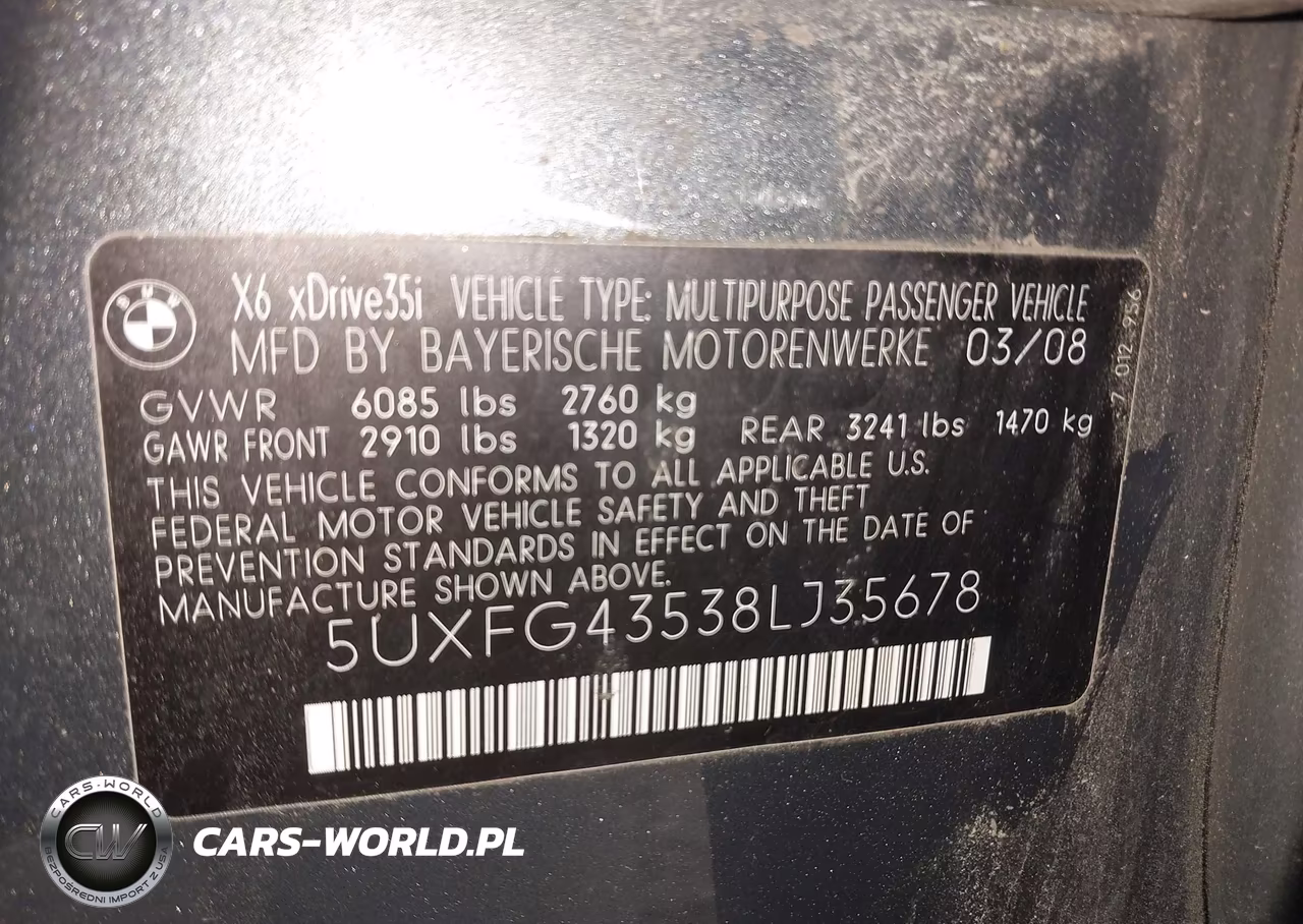 2008 BMW X6 xDrive35I VIN:5UXFG43538LJ35678 - 9
