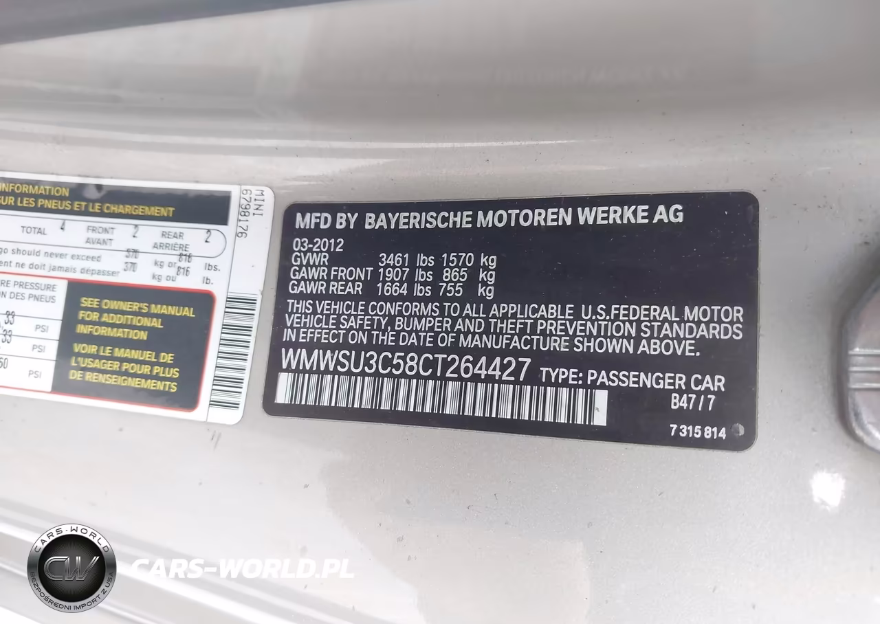 2012 Mini Cooper VIN:WMWSU3C58CT264427 - 9