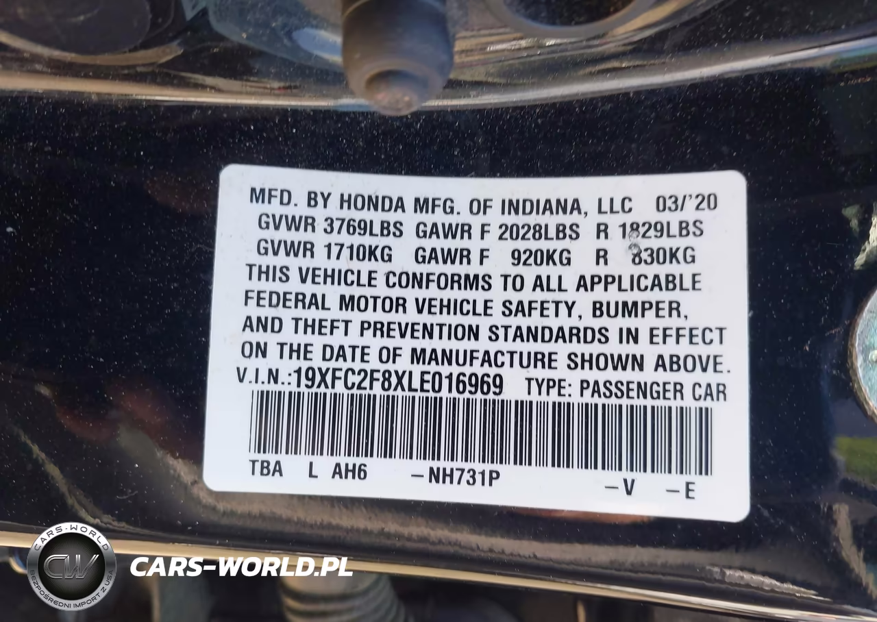 2020 Honda Civic Sport VIN:19XFC2F8XLE016969 - 9