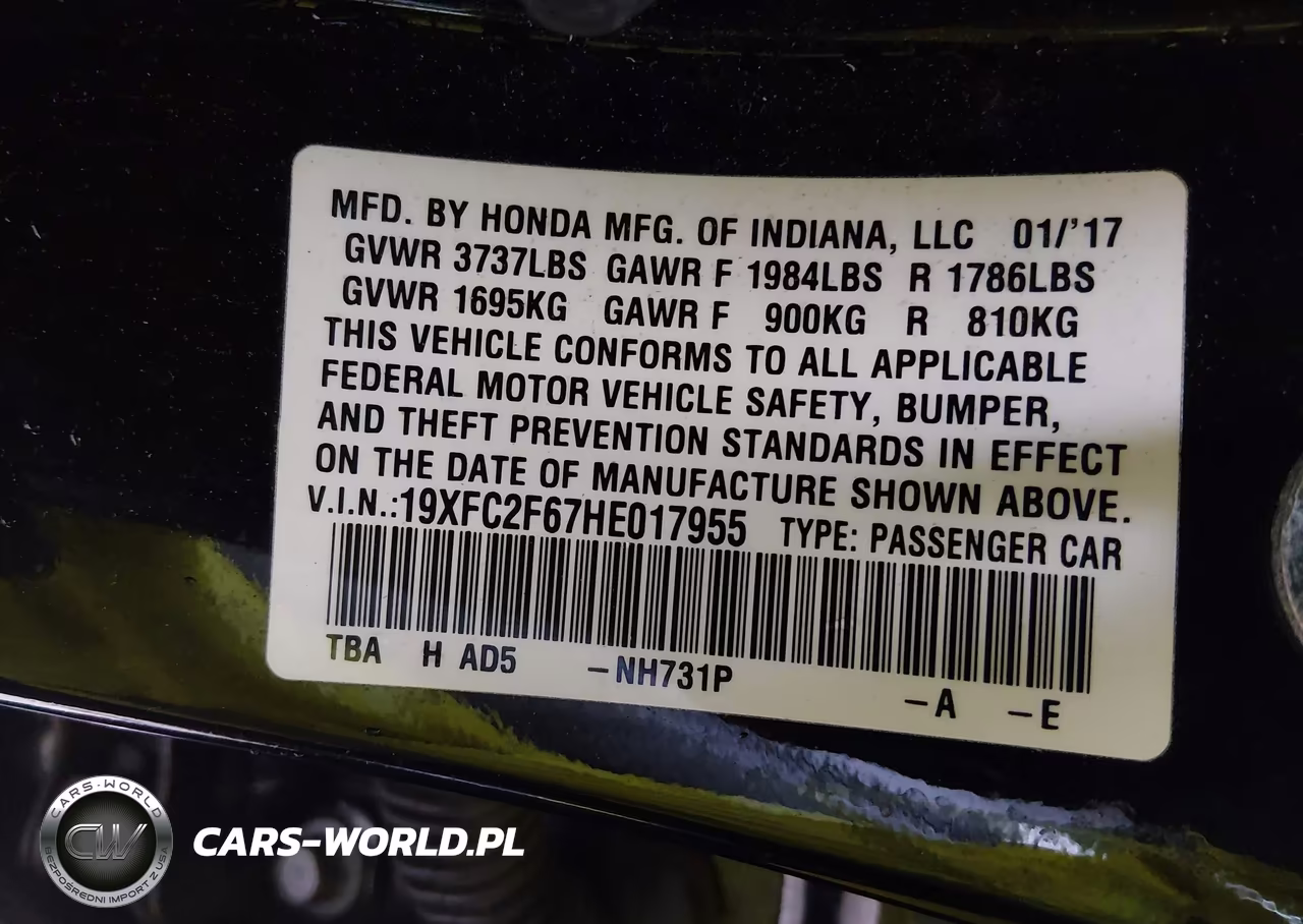 2017 Honda Civic Lx VIN:19XFC2F67HE017955 - 9