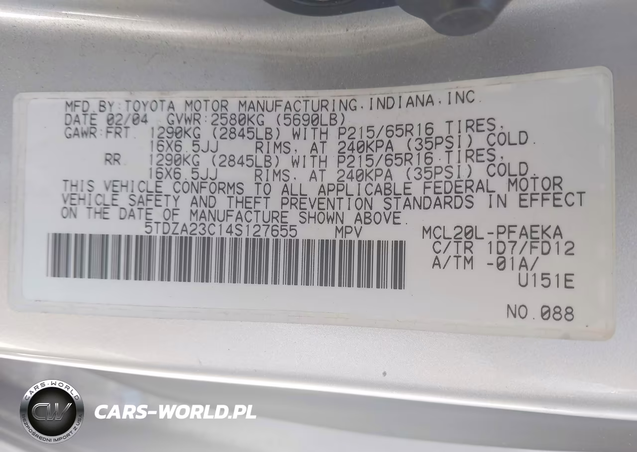2004 Toyota Sienna Ce VIN:5TDZA23C14S127655 - 9
