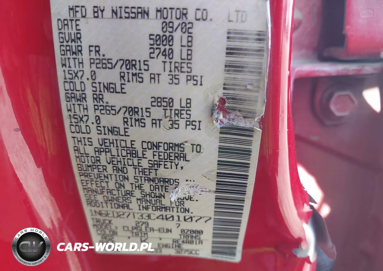 2003 Nissan Frontier Xe-V6 VIN:1N6ED27T33C401077 - 9