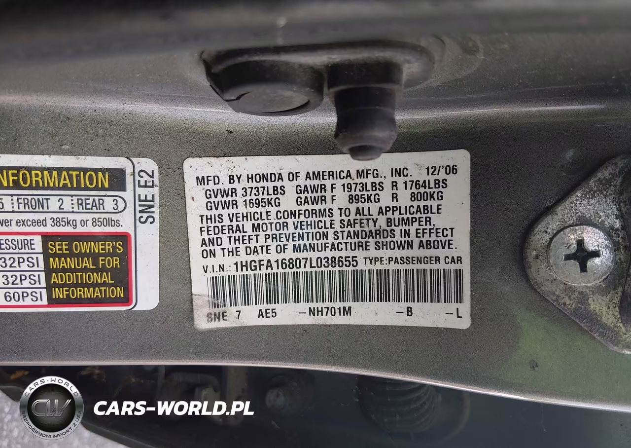 2007 Honda Civic Ex VIN:1HGFA16807L038655 - 9