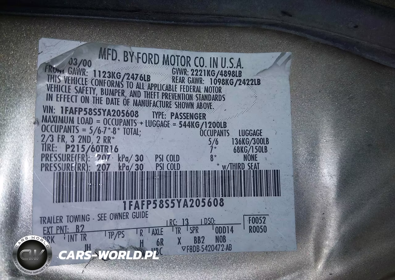 2000 Ford Taurus Se VIN:1FAFP58S5YA205608 - 9
