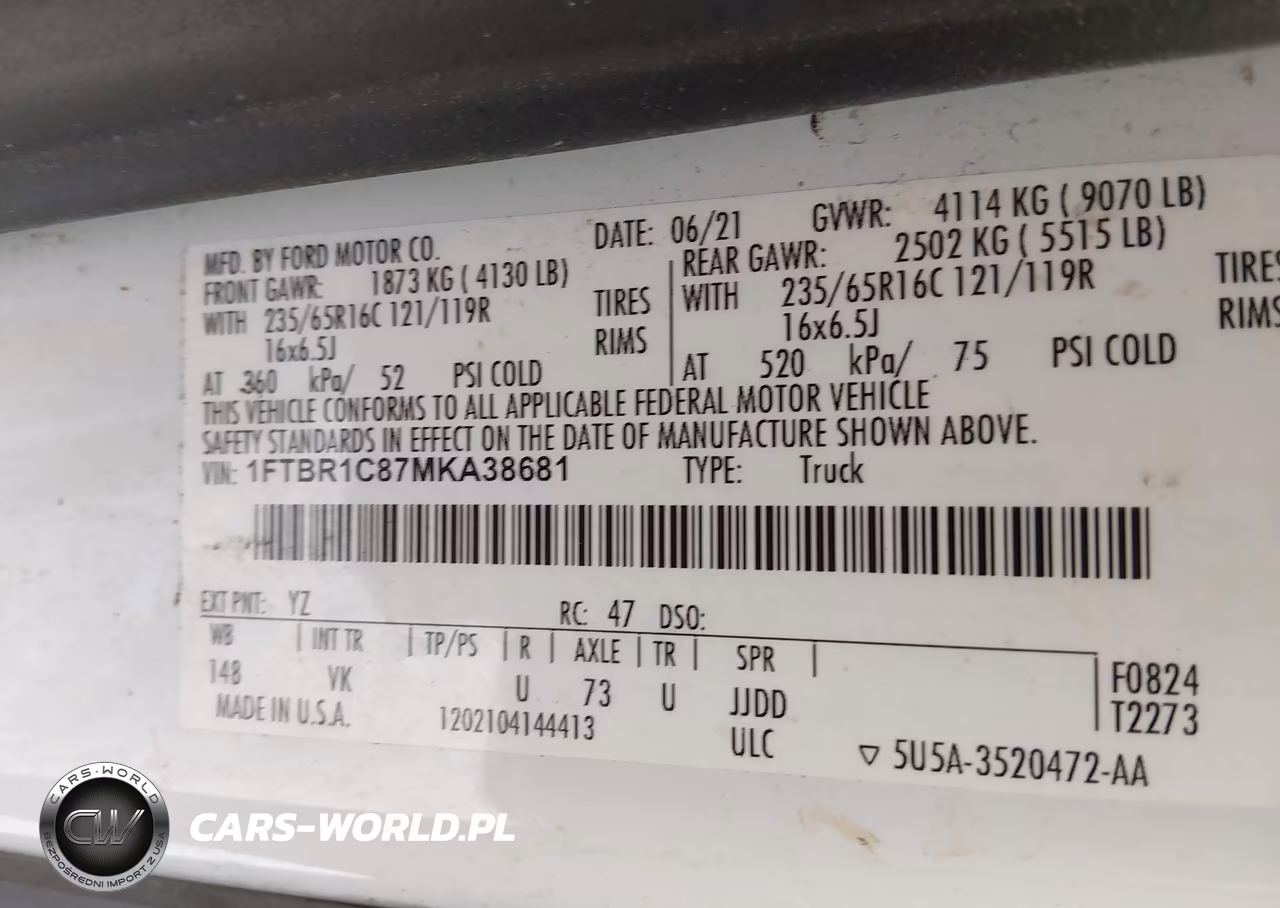 2021 Ford Transit-250 VIN:1FTBR1C87MKA38681 - 9