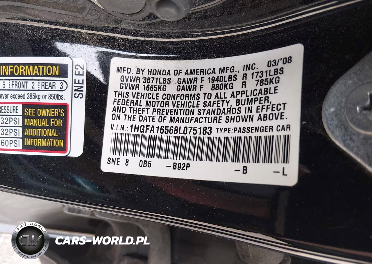 2008 Honda Civic Lx VIN:1HGFA16568L075183 - 9