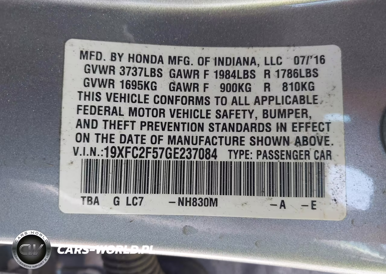 2016 Honda Civic Lx VIN:19XFC2F57GE237084 - 9